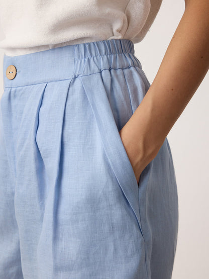 100% Linen Pleated Cuffed Shorts IRISSA LINTICO