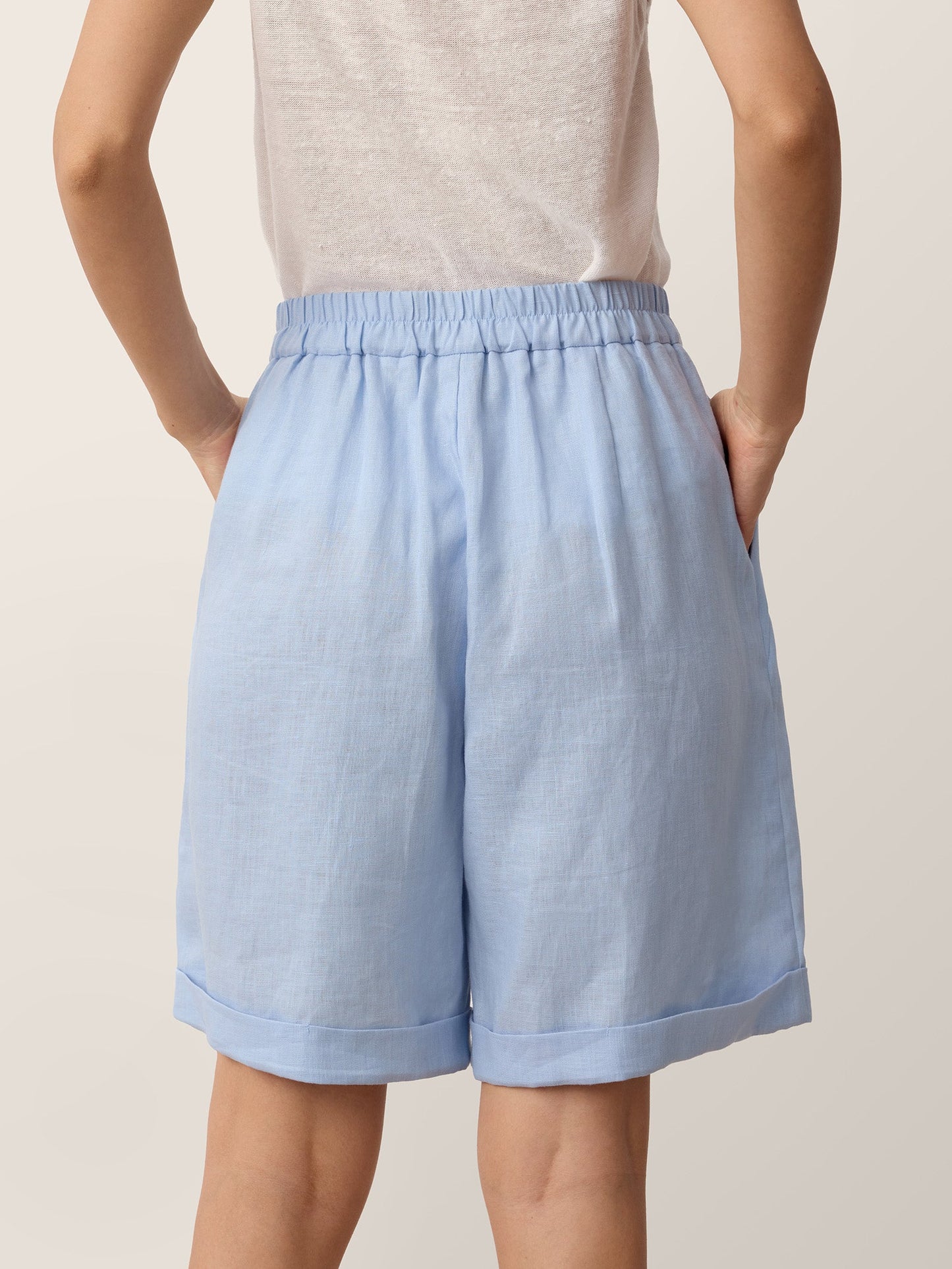 100% Linen Pleated Cuffed Shorts IRISSA LINTICO