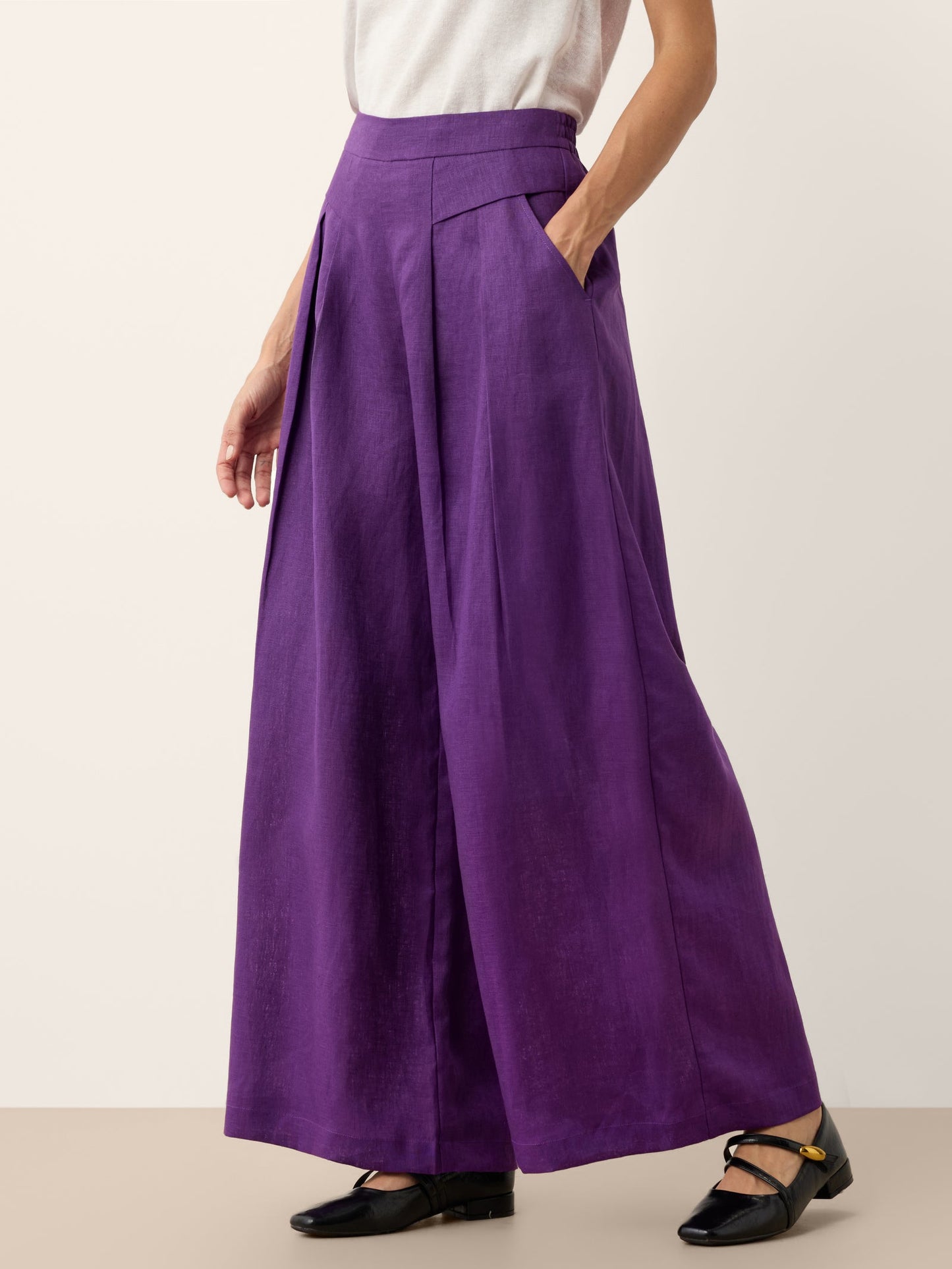 100% Linen Pleated Waist Wide Leg Pants LOUISA LINTICO