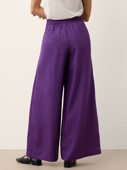 100% Linen Pleated Waist Wide Leg Pants LOUISA LINTICO