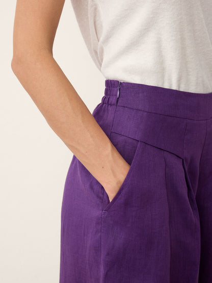 100% Linen Pleated Waist Wide Leg Pants LOUISA LINTICO