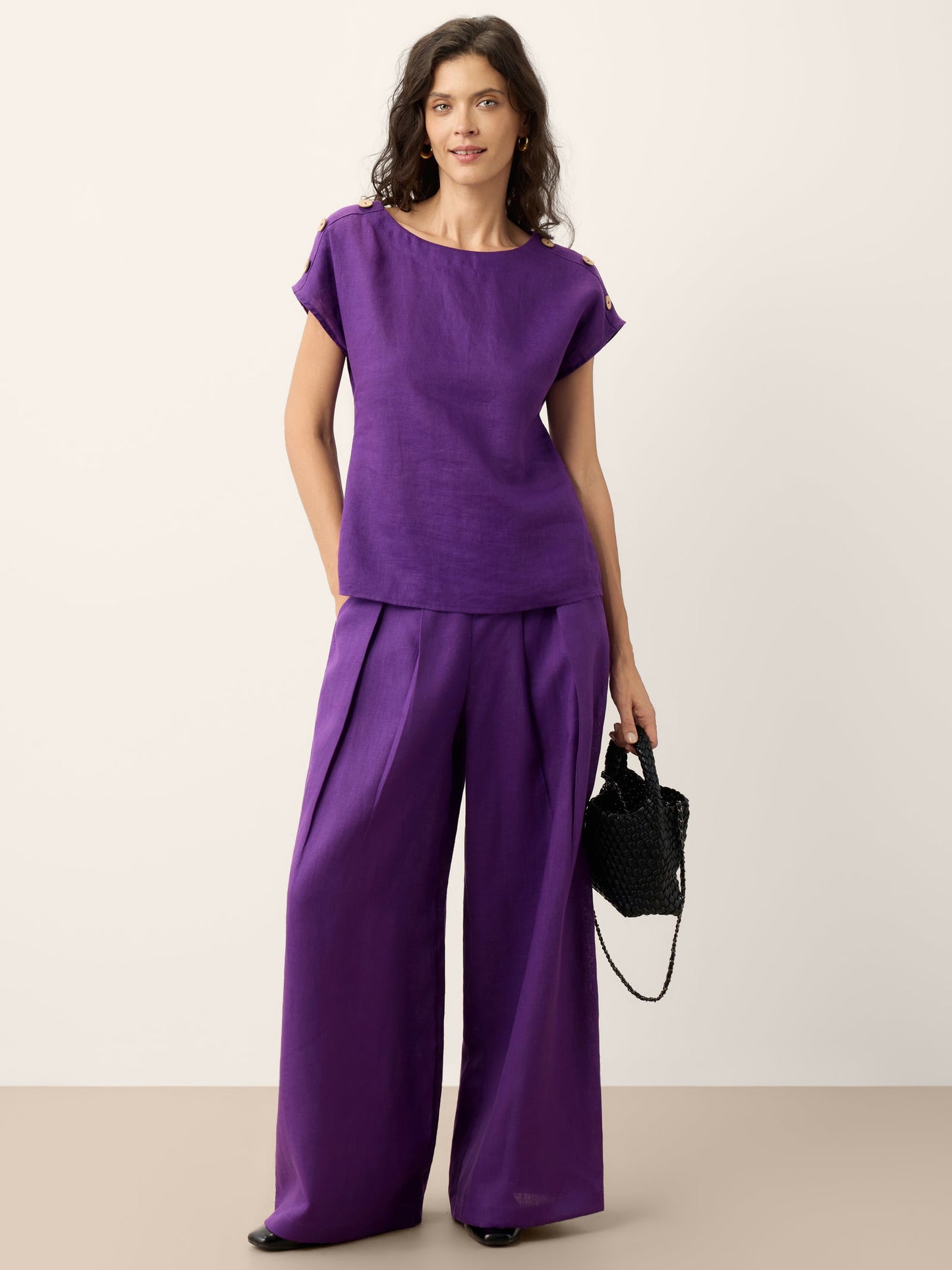 100% Linen Pleated Waist Wide Leg Pants LOUISA LINTICO