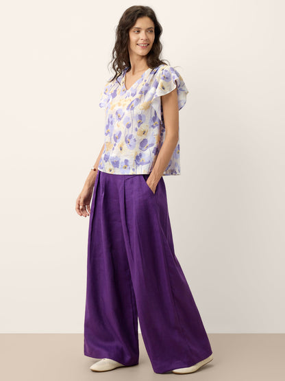 100% Linen Pleated Waist Wide Leg Pants LOUISA LINTICO