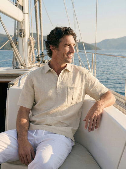 100% Linen Polo-Collar Short-Sleeve Shirt FREDERICK LINTICO
