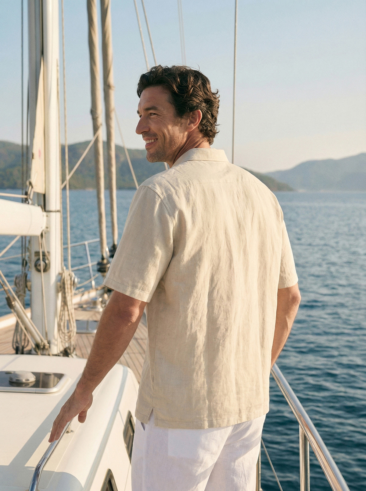100% Linen Polo-Collar Short-Sleeve Shirt FREDERICK LINTICO