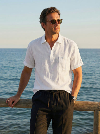 100% Linen Polo-Collar Short-Sleeve Shirt FREDERICK LINTICO