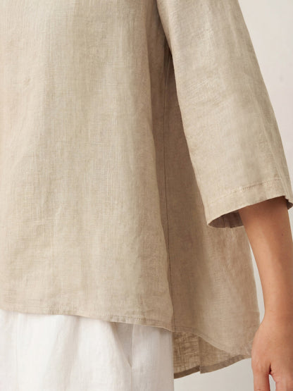 100% Linen Round Neck Asymmetrical Hem Top BRIANNA LINTICO