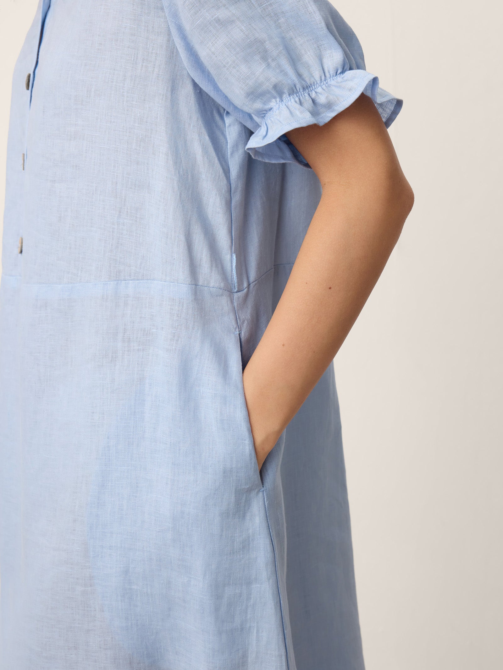 100% Linen Ruffle-Trim Belted Midi Dress LIVARA LINTICO