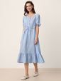 100% Linen Ruffle-Trim Belted Midi Dress LIVARA LINTICO