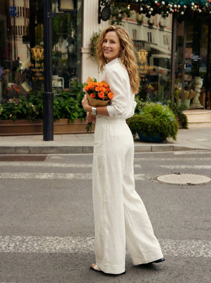100% Linen Sculpted Pleat Elasticated Back Relaxed Pants VERIDIANA LINTICO