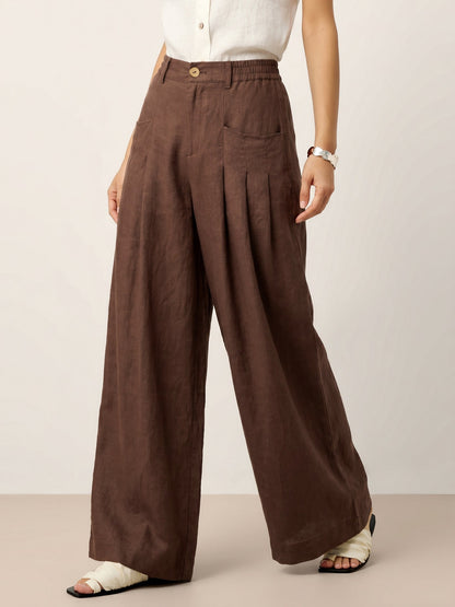 100% Linen Sculpted Pleat Elasticated Back Relaxed Pants VERIDIANA LINTICO