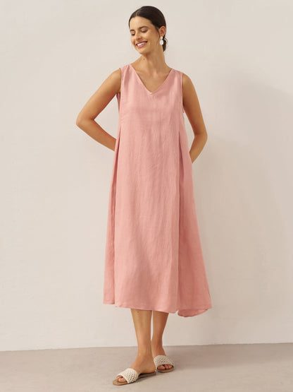 100% Linen Sleeveless A-Line Maxi Dress TARA LINTICO