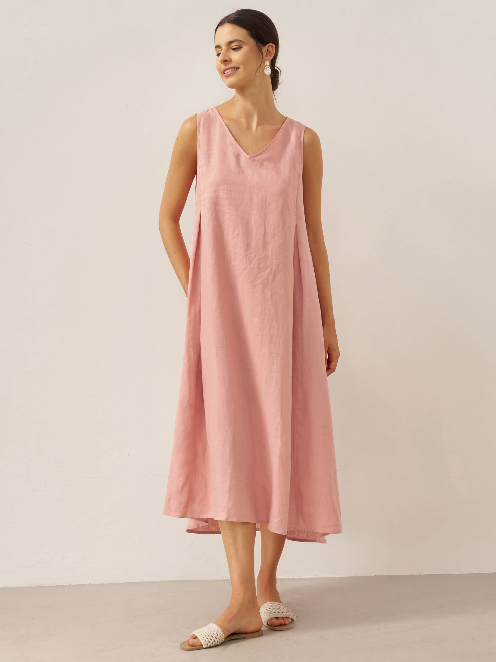 100% Linen Sleeveless A-Line Maxi Dress TARA LINTICO