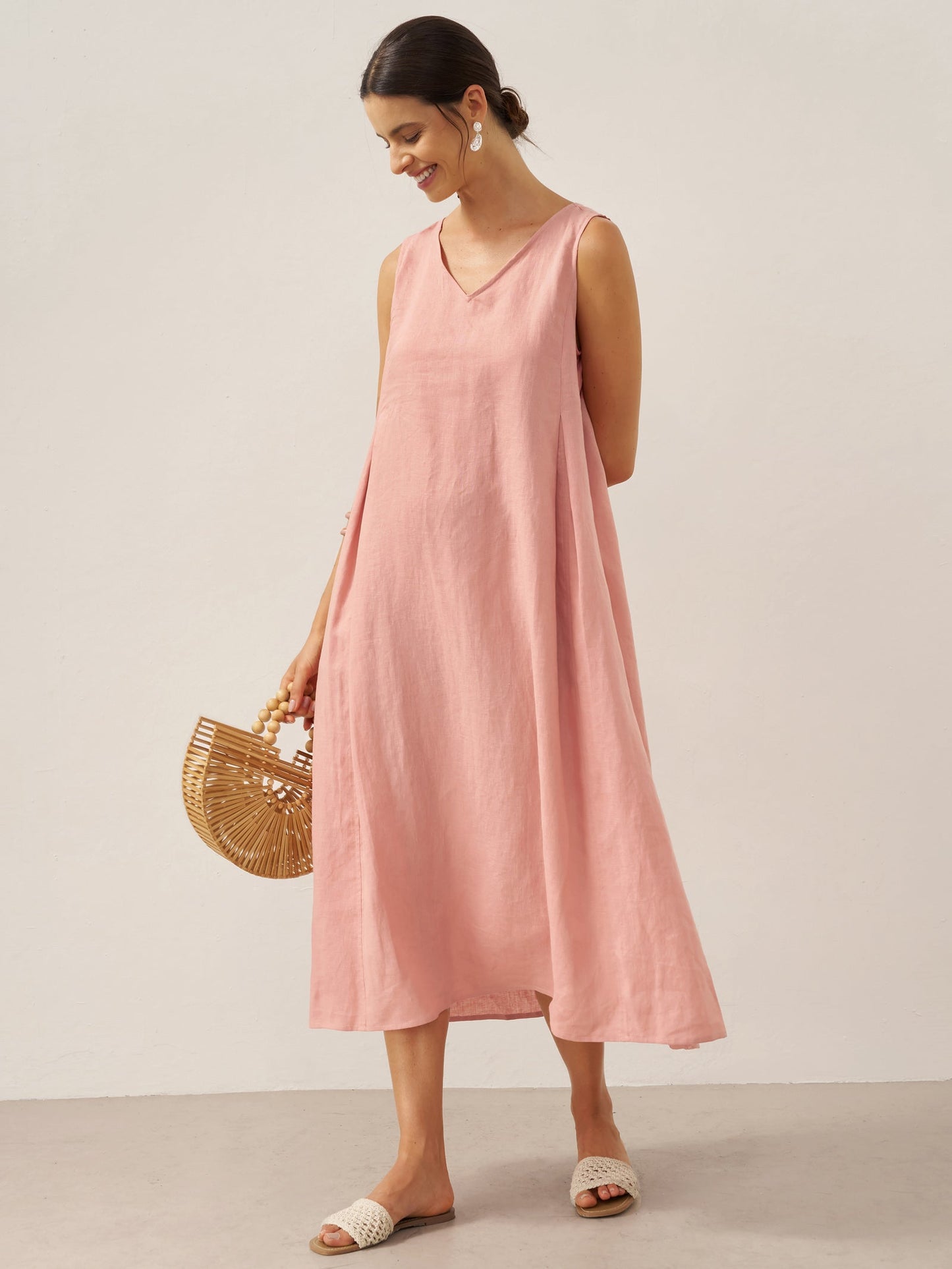 100% Linen Sleeveless A-Line Maxi Dress TARA LINTICO
