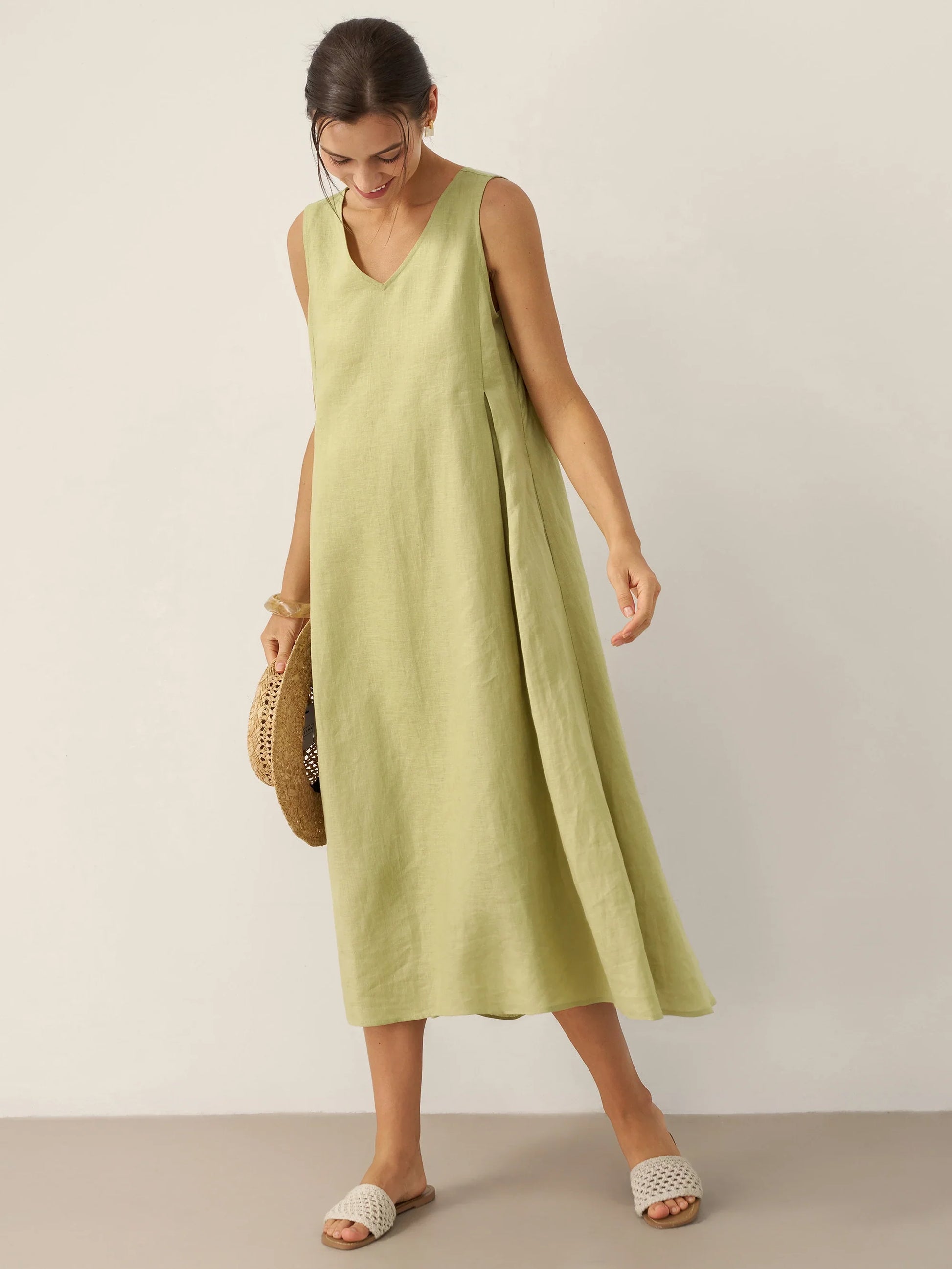100% Linen Sleeveless A-Line Maxi Dress TARA LINTICO