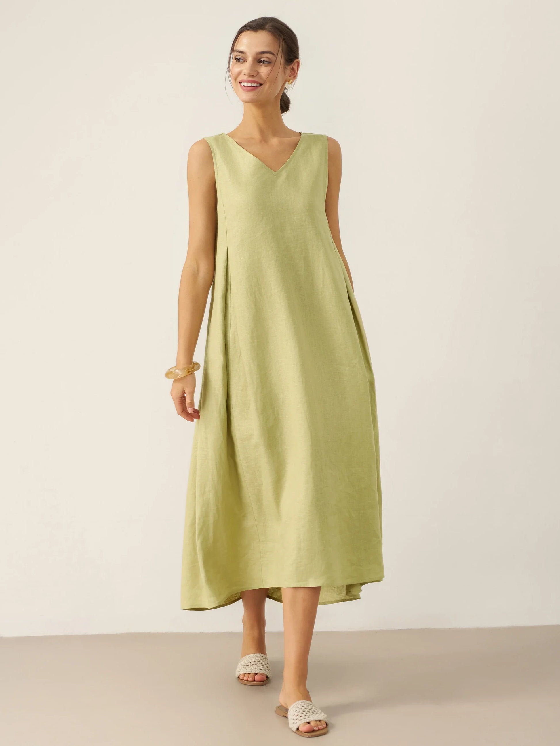 100% Linen Sleeveless A-Line Maxi Dress TARA LINTICO
