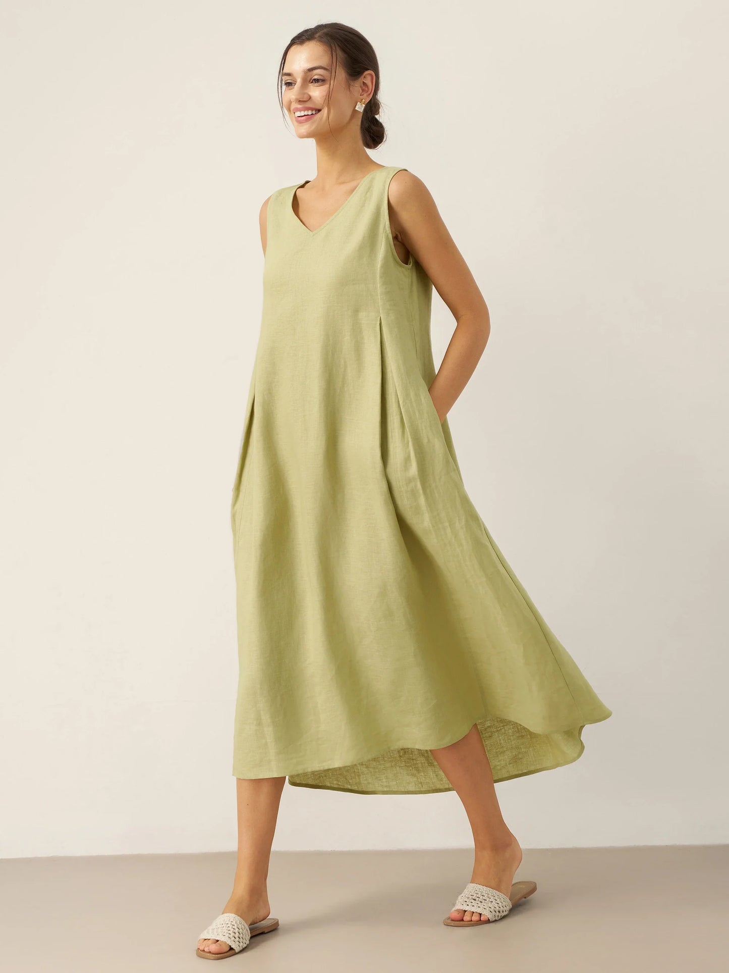 100% Linen Sleeveless A-Line Maxi Dress TARA LINTICO