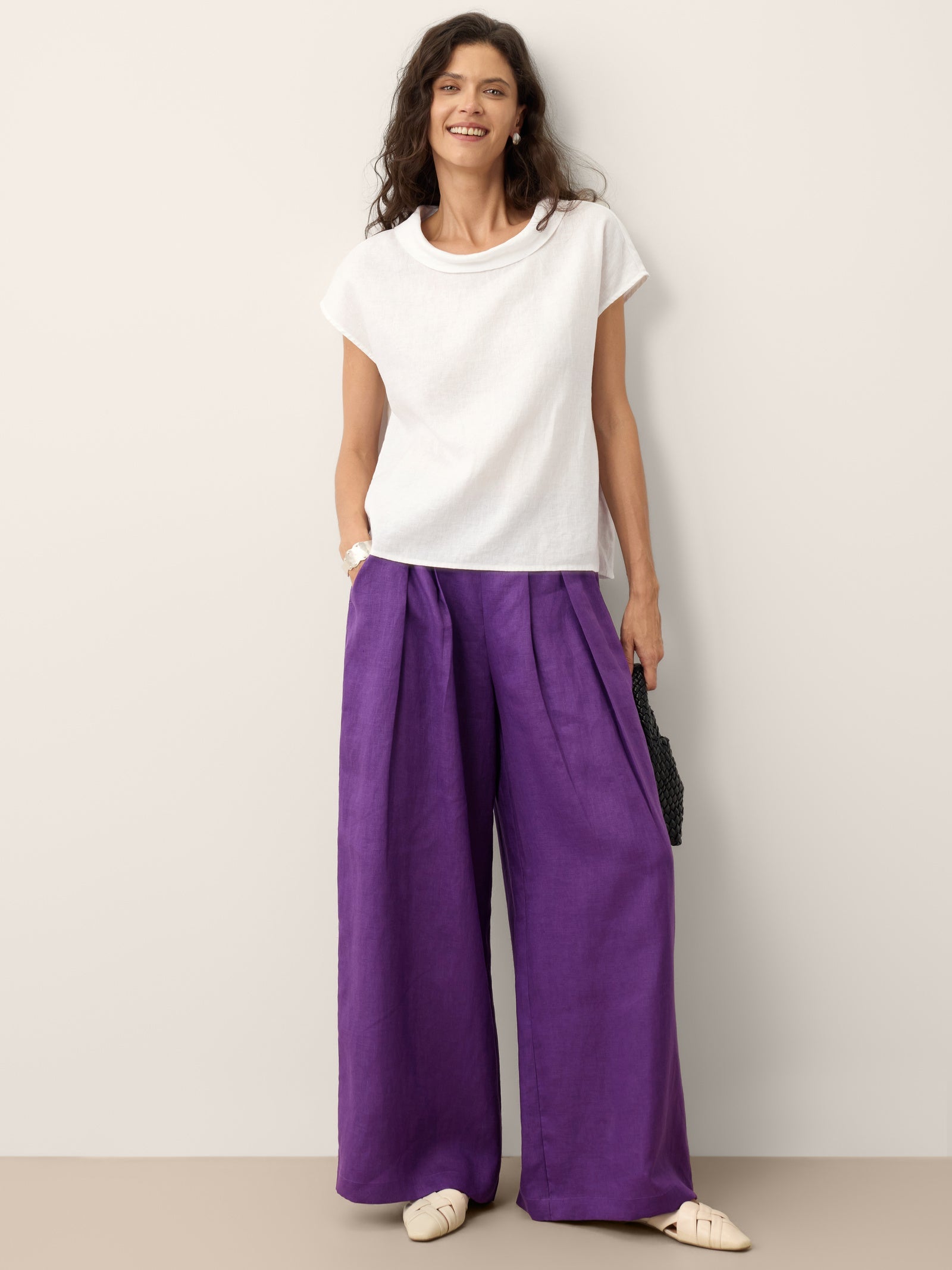 100% Linen Soft-Fold Collar Shell Button Top SABINE LINTICO