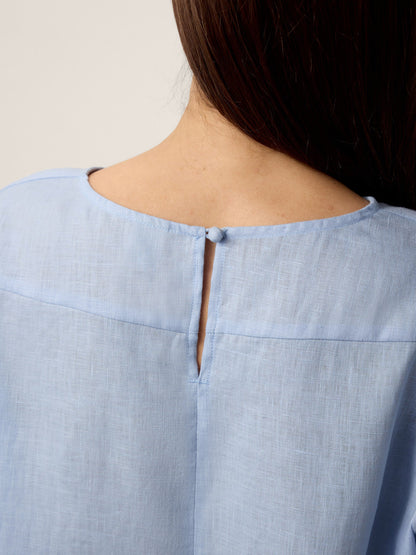 100% Linen Split-Neck Patch-Pocket Midi Dress KALINA LINTICO
