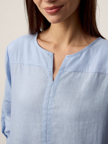 100% Linen Split-Neck Patch-Pocket Midi Dress KALINA LINTICO