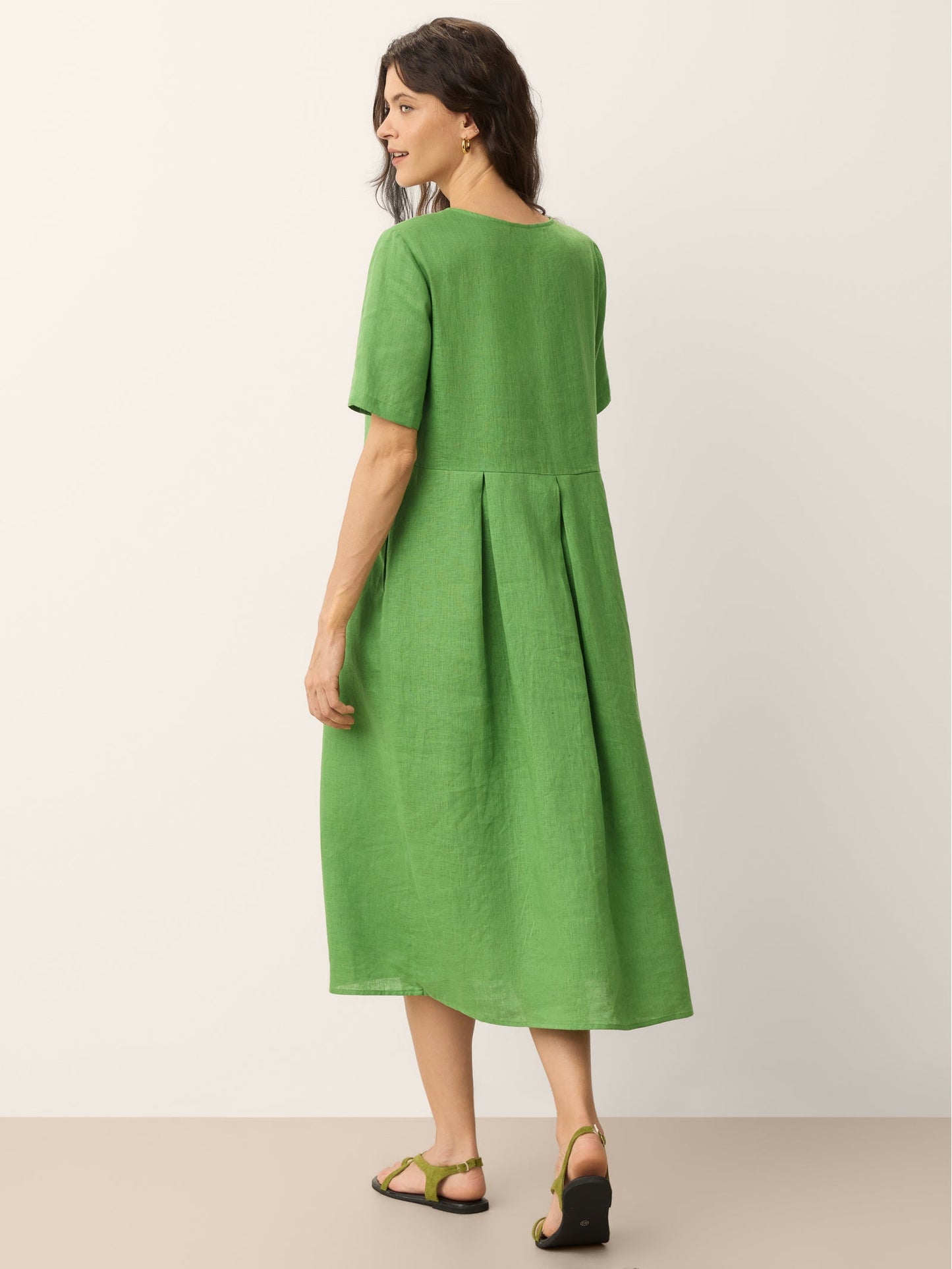 100% Linen Split Neck Button Detail Midi Dress SERAPHINE LINTICO
