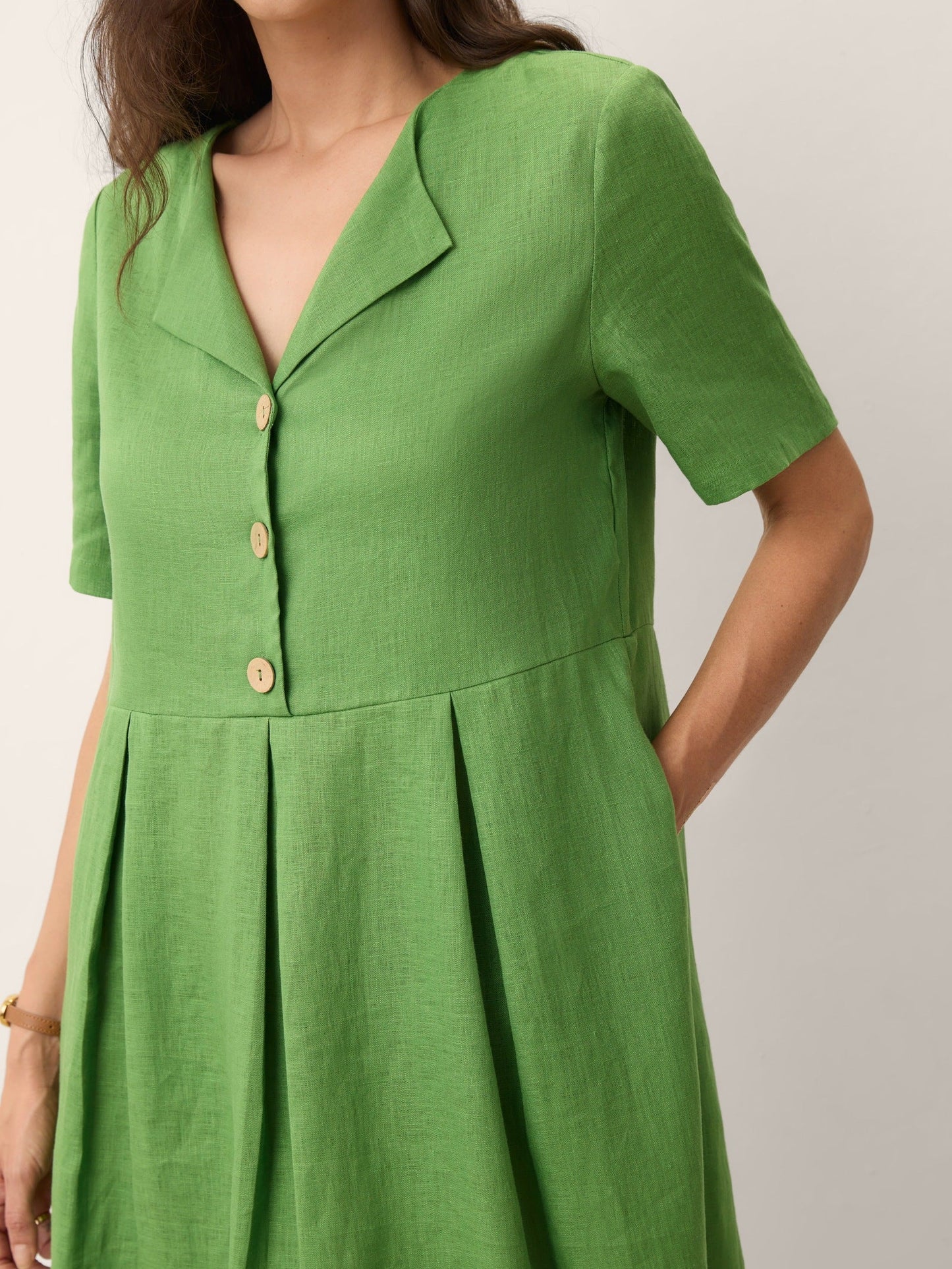 100% Linen Split Neck Button Detail Midi Dress SERAPHINE LINTICO