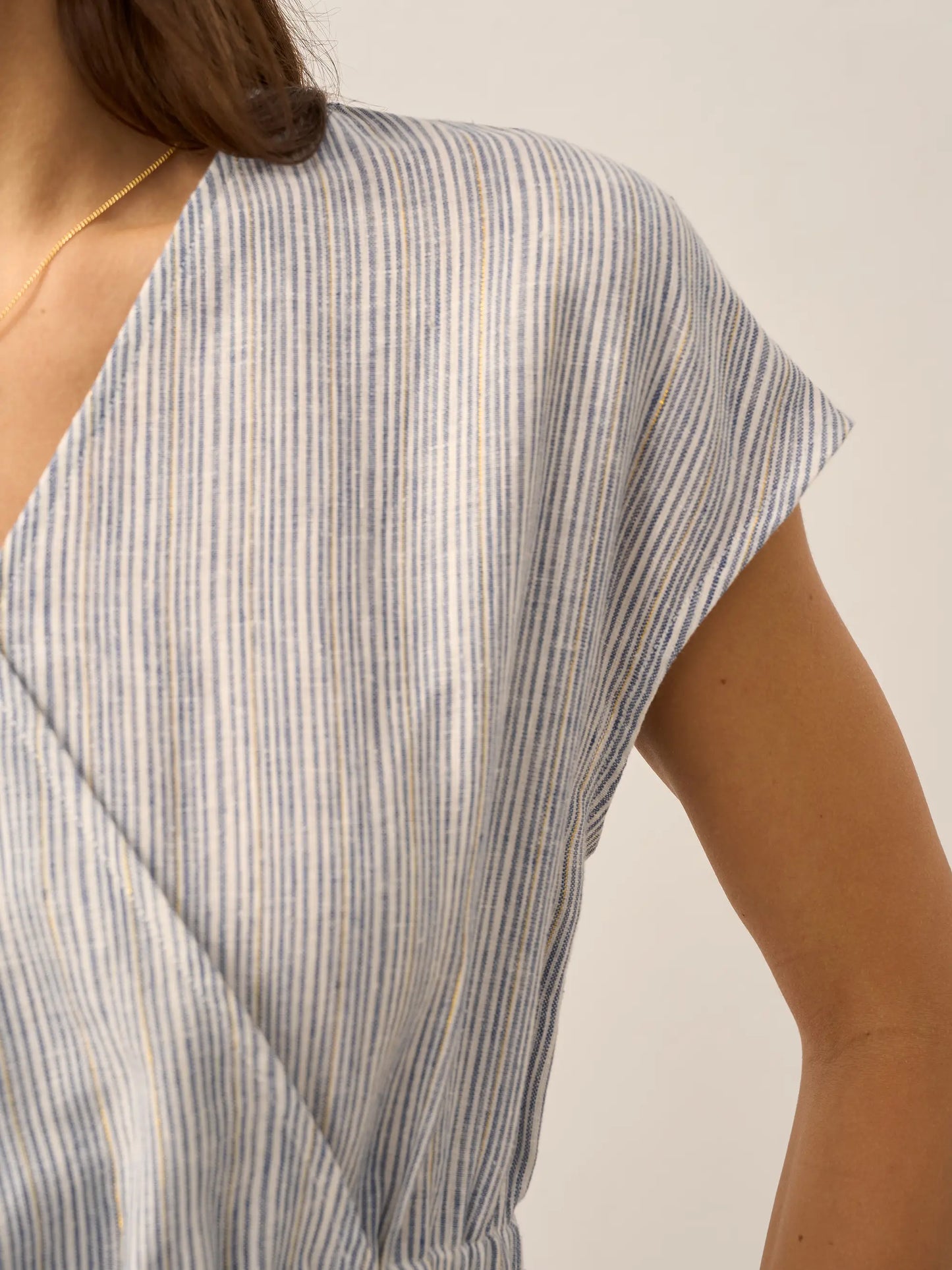 100% Linen Striped Elastic-Waist Midi Dress ARIA LINTICO