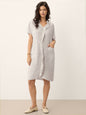100% Linen Striped Ruffle Placket Shirt Dress GLORIA