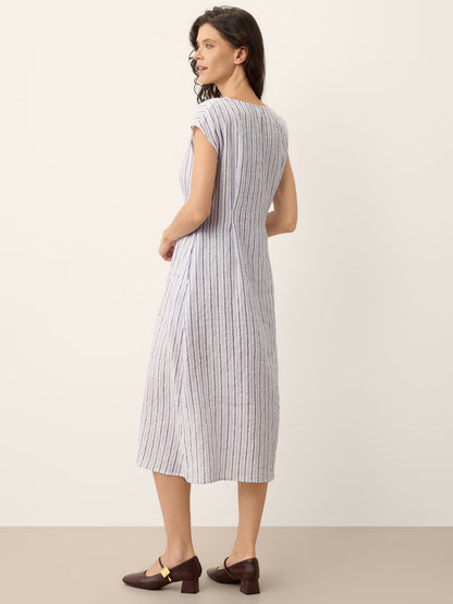 100% Linen Striped Tailored Cap Sleeve Maxi Dress AGNES LINTICO