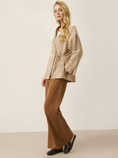 100% Linen Striped Wrap Jacket GENESIS