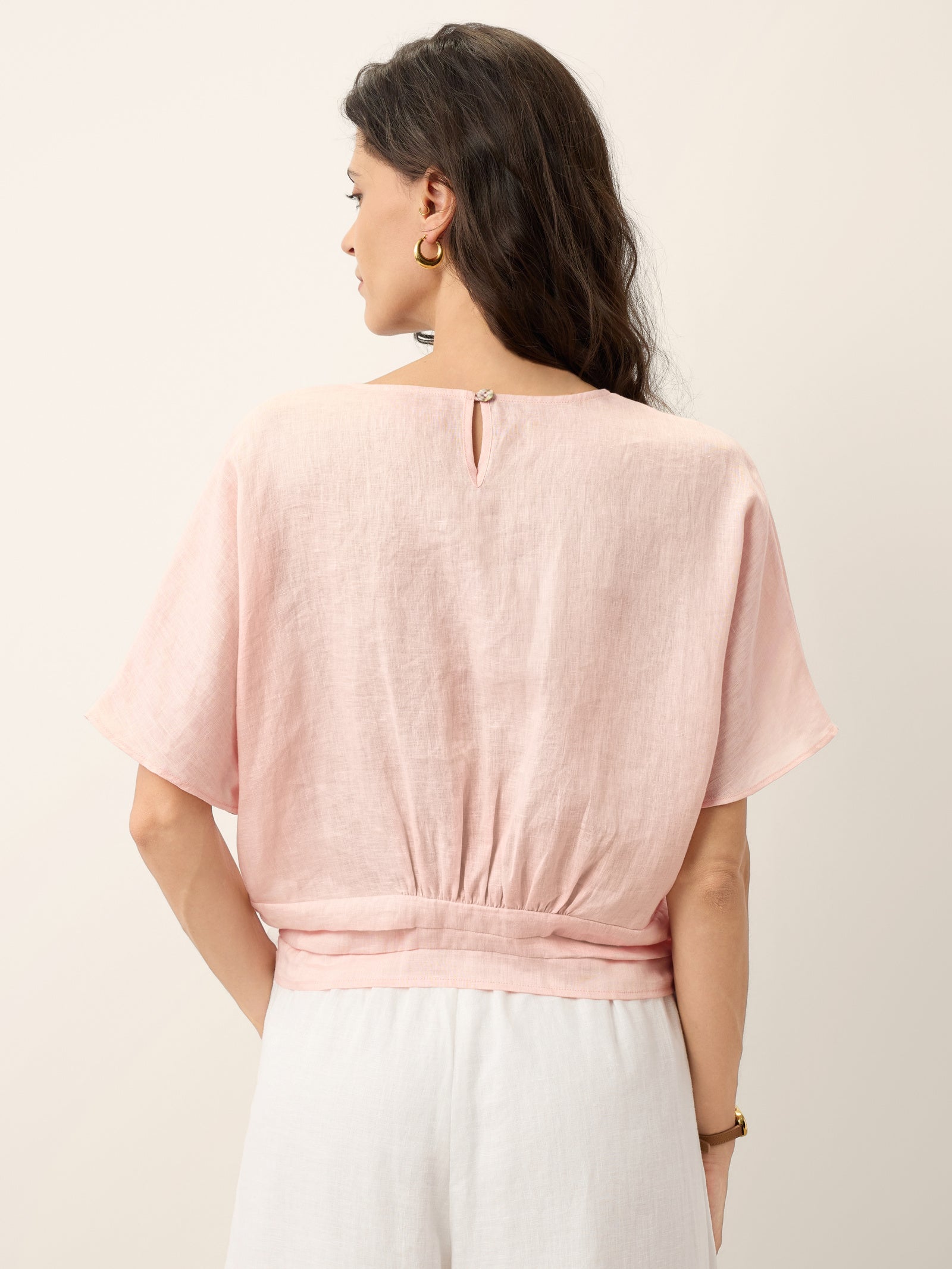 100% Linen Tie Front Drop Shoulder Top PAULA LINTICO