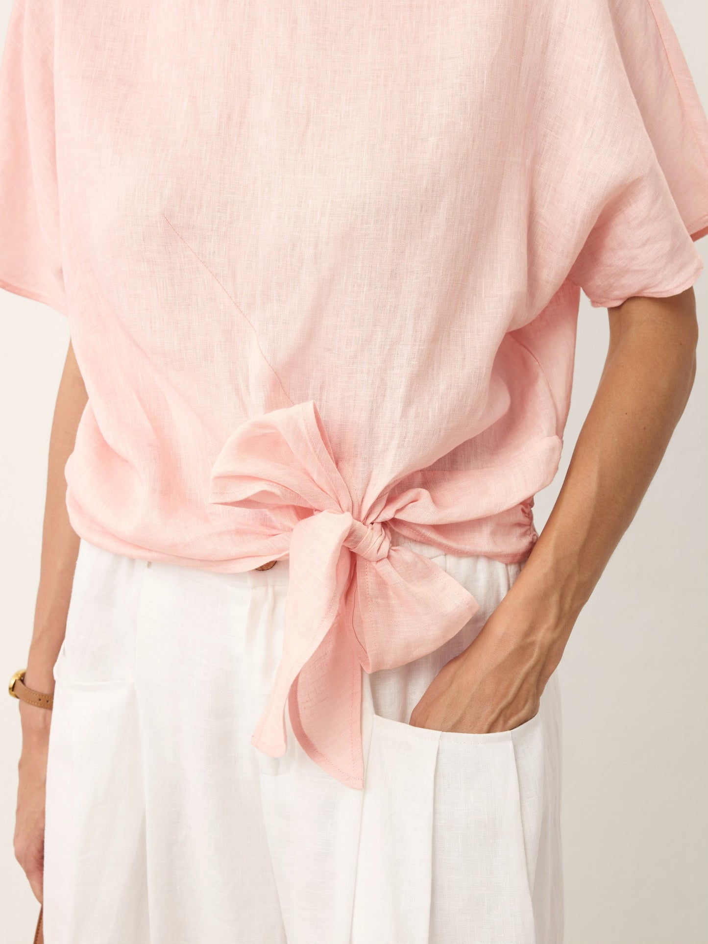 100% Linen Tie Front Drop Shoulder Top PAULA LINTICO