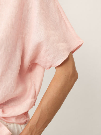 100% Linen Tie Front Drop Shoulder Top PAULA LINTICO