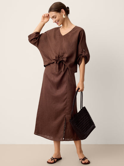 100% Linen Twist-Hem Batwing Top LAVENA LINTICO