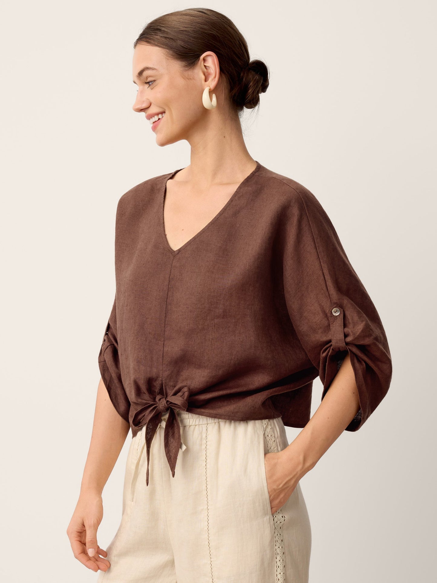 100% Linen Twist-Hem Batwing Top LAVENA LINTICO