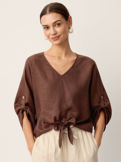 100% Linen Twist-Hem Batwing Top LAVENA LINTICO