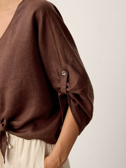 100% Linen Twist-Hem Batwing Top LAVENA LINTICO