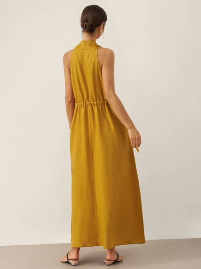 100% Linen V-Neck Halter Maxi Dress BETH LINTICO