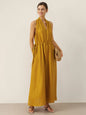 100% Linen V-Neck Halter Maxi Dress BETH LINTICO