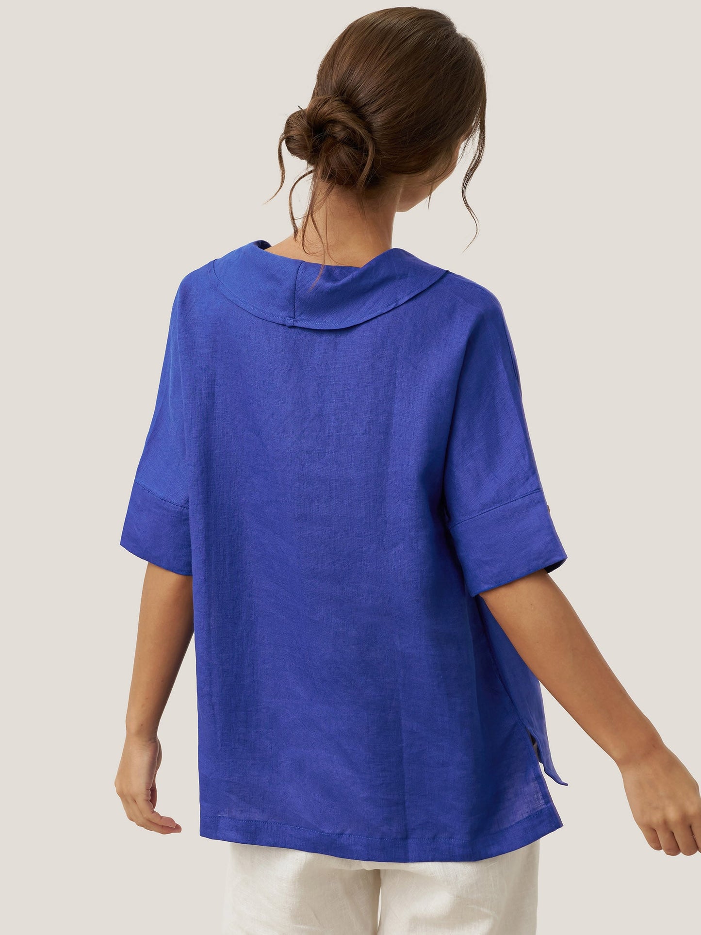Linen V Neck Short Sleeve Shirt SIERRA LINTICO