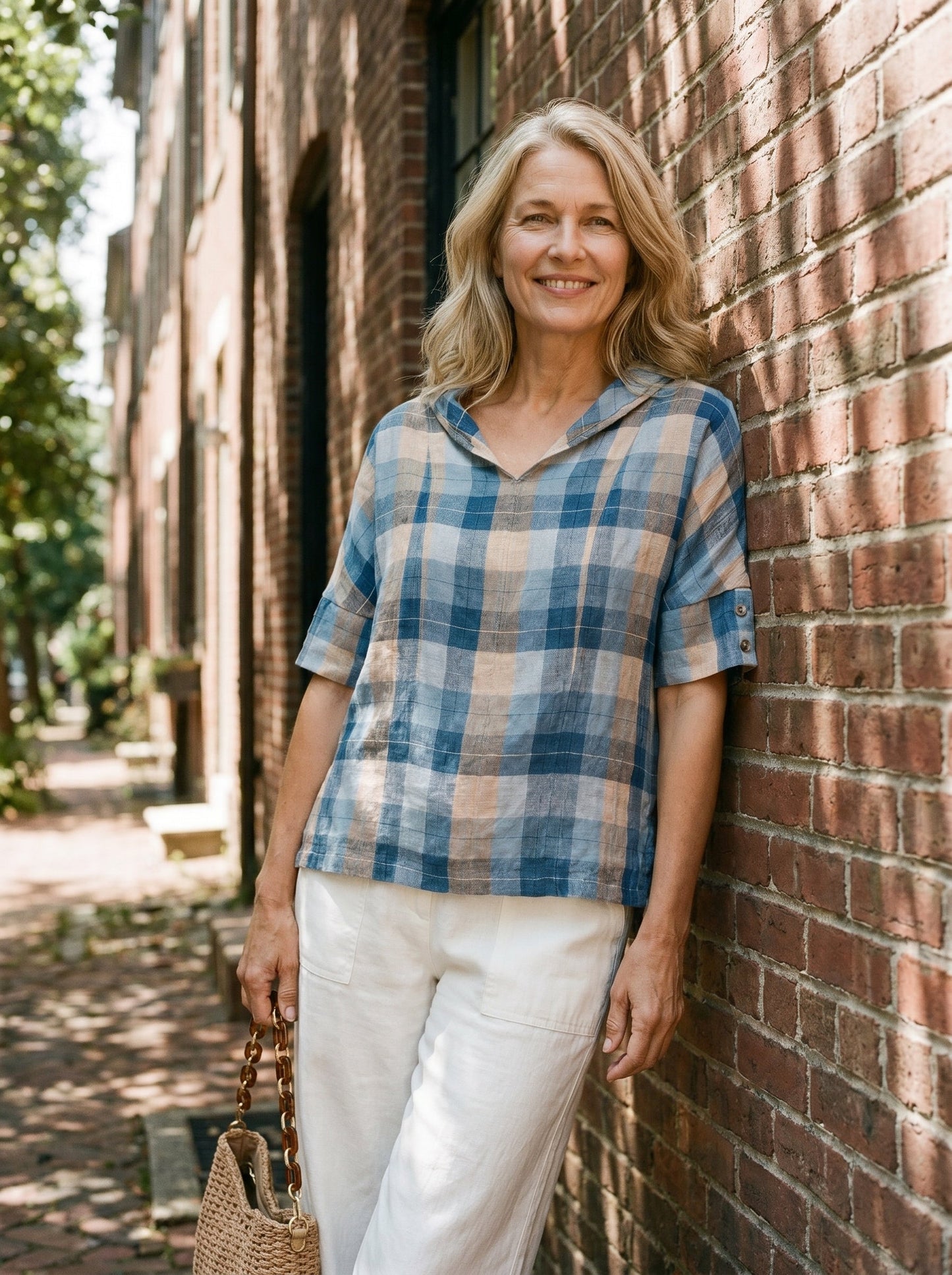 100% Linen V-Neck Short Sleeve Shirt SIERRA LINTICO
