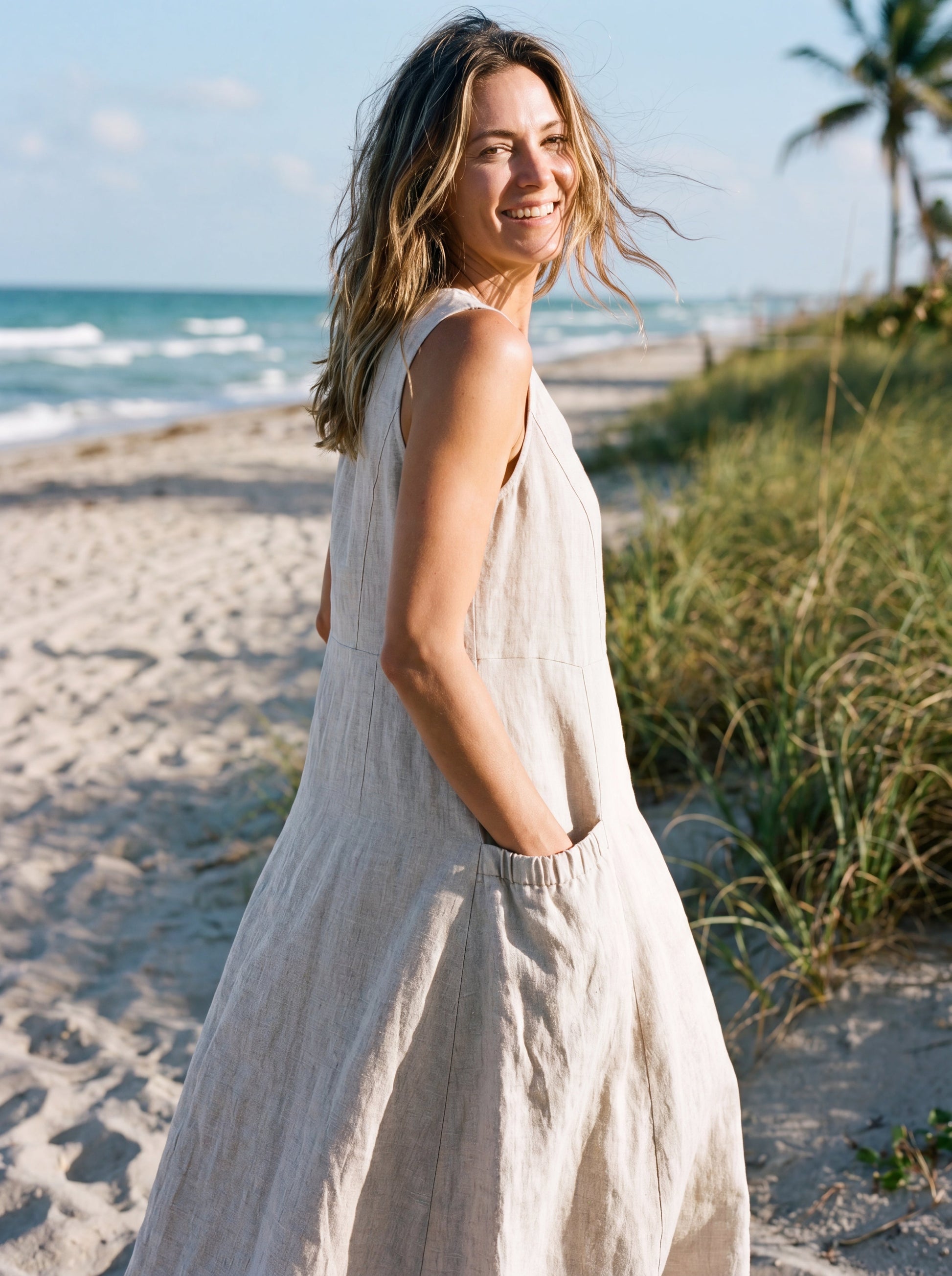 100% Linen Swing Beach Tank Dress GIANA LINTICO