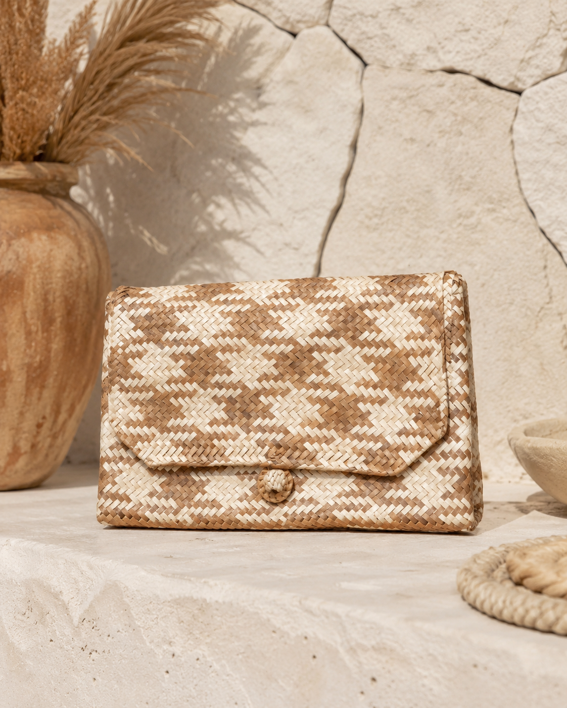 Plaid Rattan Clutch Village Thrive