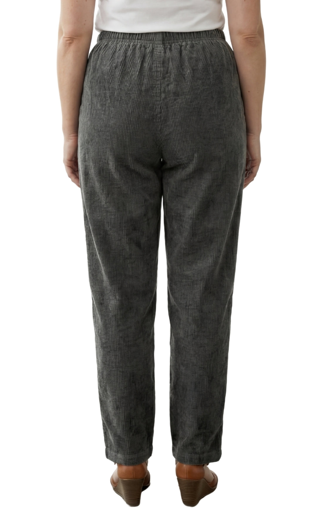 Womens Pull On Fine Wale Corduroy Pants with soft-covered elastic waist