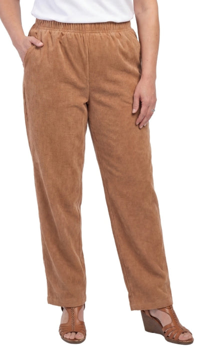 Womens Pull On Fine Wale Corduroy Pants with soft-covered elastic waist