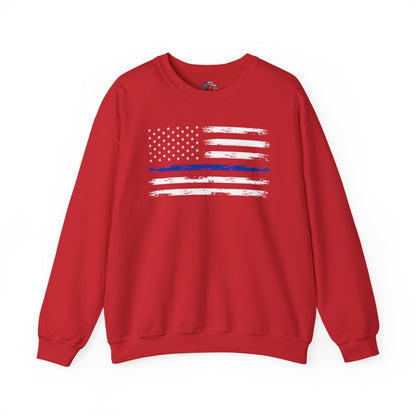 Thin Blue Line American Flag Crewneck Sweatshirt The Devil's Pickle