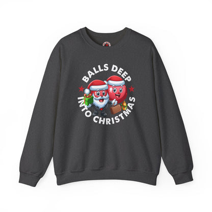 Balls Deep Into Christmas Crewneck Sweatshirt The Devil's Pickle