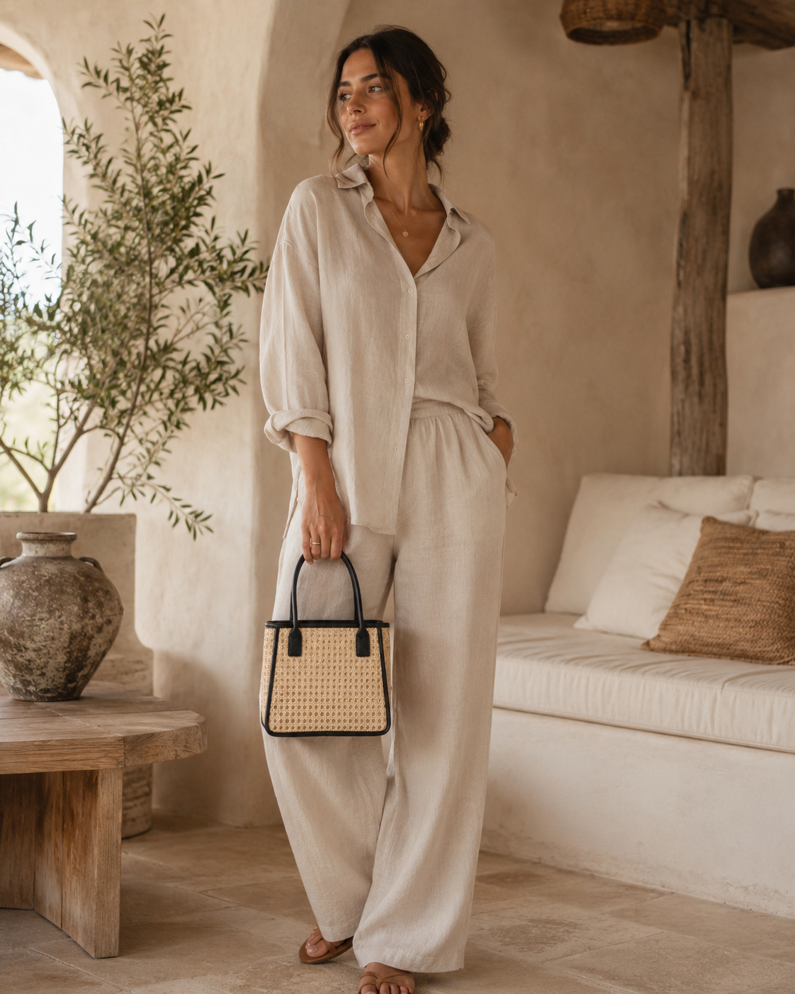 Citra Leather and Rattan Tote Bag Village Thrive