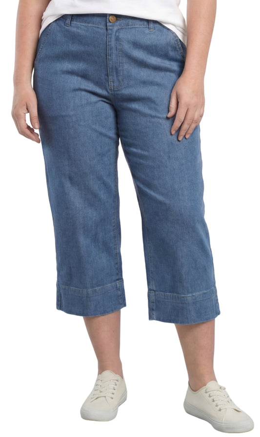 Women’s Lightweight Straight Leg Casual Denim Capri Pants in Cotton Blend Fabric TURTLE BAY APPAREL