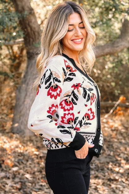 Floral Knit Button-Front V-Neck Cardigan Shop Style & More | Fresh Looks, Everyday Deals & Free Shipping